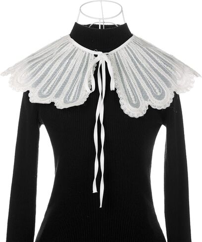 Elerevyo Detachable Fake Collar, Lace Embroidery Knit Little Shawl Mini Cape Choker False Peter Pan Collar for Blouse in Kuwait