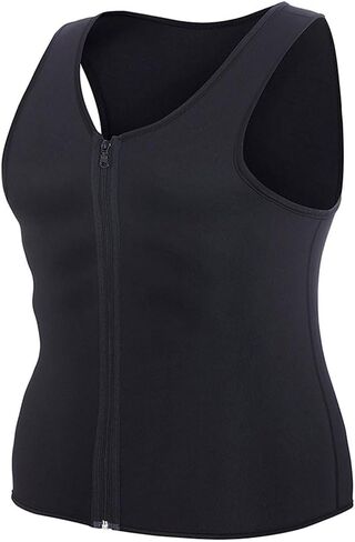 Men's Compression Shirt Undershirt Slimming Body Shaper Athletic Workout Shirts Tank Top Sport Vest with Zipper (Black, Large) in Saudi Arabia