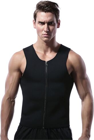 Men's Compression Shirt Undershirt Slimming Body Shaper Athletic Workout Shirts Tank Top Sport Vest with Zipper (Black, Large) in Saudi Arabia