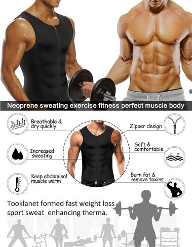 Men's Compression Shirt Undershirt Slimming Body Shaper Athletic Workout Shirts Tank Top Sport Vest with Zipper (Black, Large) in Saudi Arabia