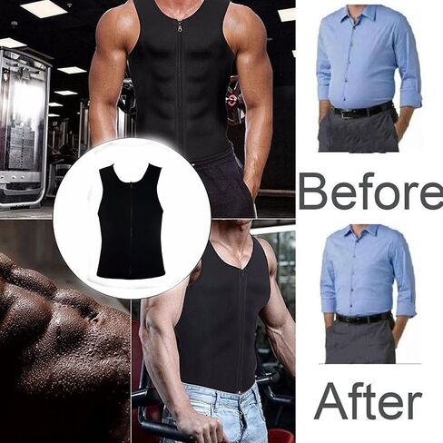 Men's Compression Shirt Undershirt Slimming Body Shaper Athletic Workout Shirts Tank Top Sport Vest with Zipper (Black, Large) in Saudi Arabia