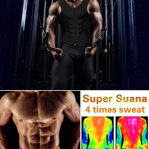 Men's Compression Shirt Undershirt Slimming Body Shaper Athletic Workout Shirts Tank Top Sport Vest with Zipper (Black, Large) in Saudi Arabia