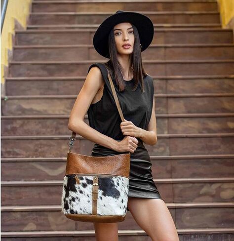 Myra Bag Snooze Leather & Cowhide Bag Upcycled Cowhide & Leather S-2846 in Saudi Arabia
