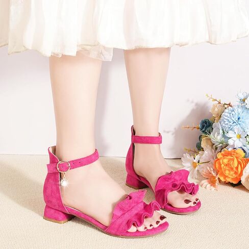 Girls Sandals High Heels Little Big Kids Open Toe Ankle Strap Dress Shoes Princess Wedding Party Flower Pumps in Saudi Arabia
