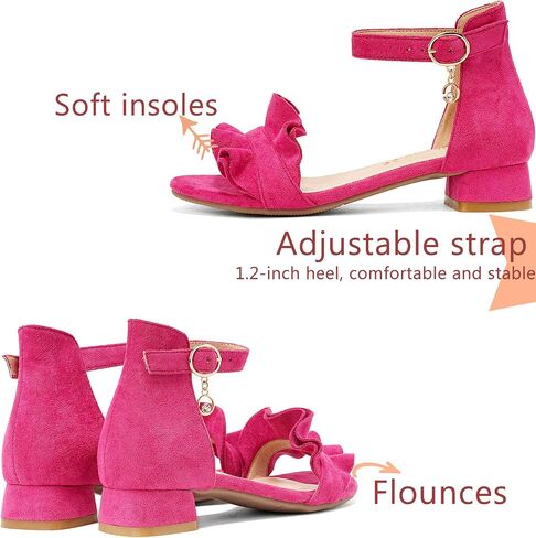 Girls Sandals High Heels Little Big Kids Open Toe Ankle Strap Dress Shoes Princess Wedding Party Flower Pumps in Saudi Arabia