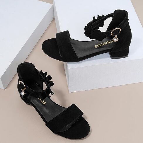 Girls Sandals High Heels Little Big Kids Open Toe Ankle Strap Dress Shoes Princess Wedding Party Flower Pumps in Saudi Arabia