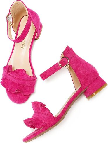 Girls Sandals High Heels Little Big Kids Open Toe Ankle Strap Dress Shoes Princess Wedding Party Flower Pumps in Saudi Arabia