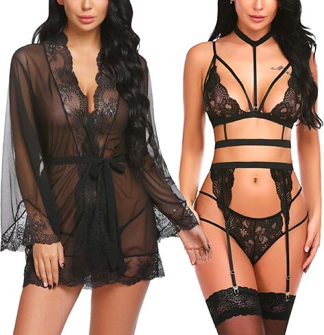 Avidlove Sexy Garter Lingerie Set with Robe in Saudi Arabia