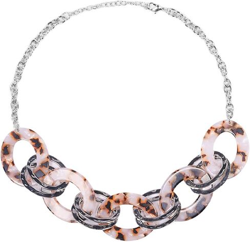 XILAZAB Acrylic Tortoise Link Necklace, Leopard Print Metal Oval Resin Chain Link,Bohemian Acetate Collar Necklace,Chunky Handmade Punk Beige Brown Bib Collar Necklace，Chrismas gifts for womens, Zinc, in Kuwait