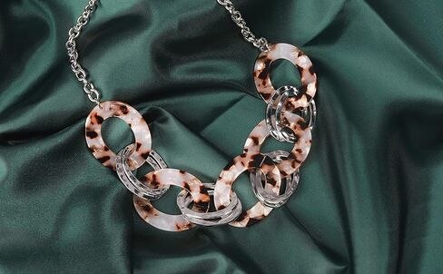 XILAZAB Acrylic Tortoise Link Necklace, Leopard Print Metal Oval Resin Chain Link,Bohemian Acetate Collar Necklace,Chunky Handmade Punk Beige Brown Bib Collar Necklace，Chrismas gifts for womens, Zinc, in Kuwait