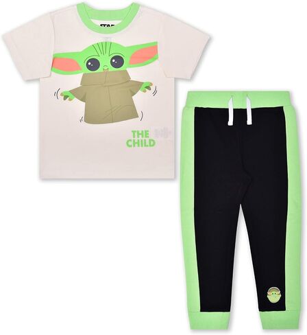 STAR WARS Baby Yoda Boys’ T-Shirt and Jogger with Drawstring Set for Toddler and Little Kids – Beige/Black in Saudi Arabia