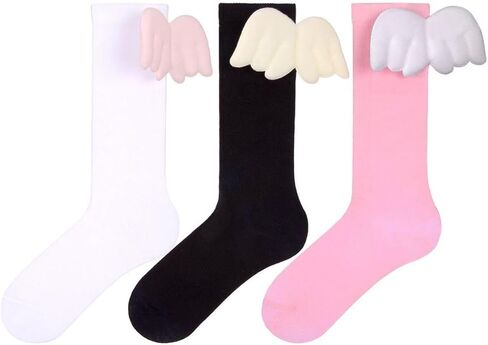 أطفال أجنحة الملاك جوارب طويلة إلى الركب 3-حزمة الجوارب القطنية للفتيات العودة إلى المدرسة الجوارب جوارب بأشكال مضحكة أجنحة الملاك التبعي in Kuwait