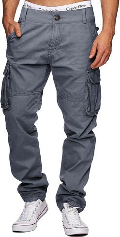 AIFARLD Cargo Pants for Men Multi Pockets Work Pants Cotton Stretch Elastic Waist Relaxed Fit Hiking Outdoor Casual in Saudi Arabia