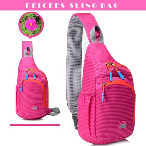 Peicees Pack of 2 Medium Black & Small Pink Sling Backpack Waterproof Unisex Shoulder Bag Chest Crossbody Daypack in Saudi Arabia