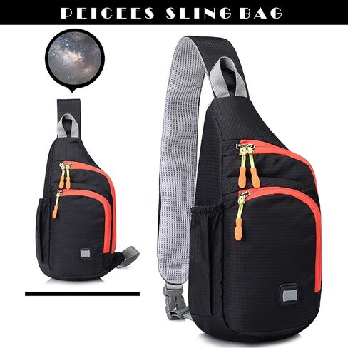 Peicees Pack of 2 Medium Black & Small Pink Sling Backpack Waterproof Unisex Shoulder Bag Chest Crossbody Daypack in Saudi Arabia
