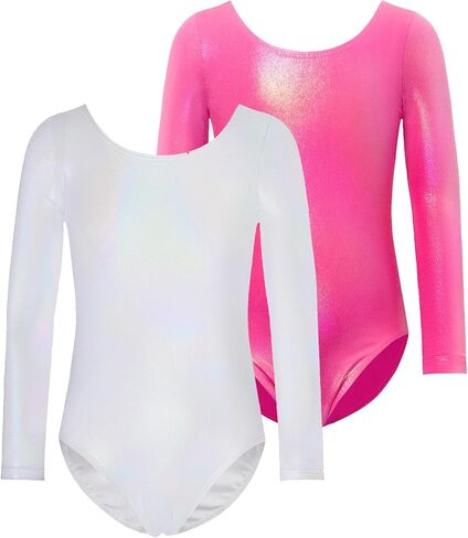 ثياب للفتيات الجمباز 2 حزمة حجم 4t 5t Hotpink طويلة الأكمام ملابس الرقص الرياضية للأطفال قطعة واحدة ملابس الصالة الرياضية تعثر التألق الفضة تراجع الملابس الداخلية الرياضية in Kuwait
