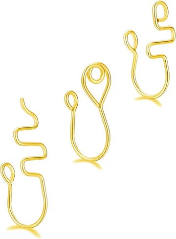 3Pcs African Nose Cuff Non Piercing Clip On Nose Ring Stainless Steel Fake Nose Ring for Women Men Silver Rose Gold Tone 20G in Saudi Arabia