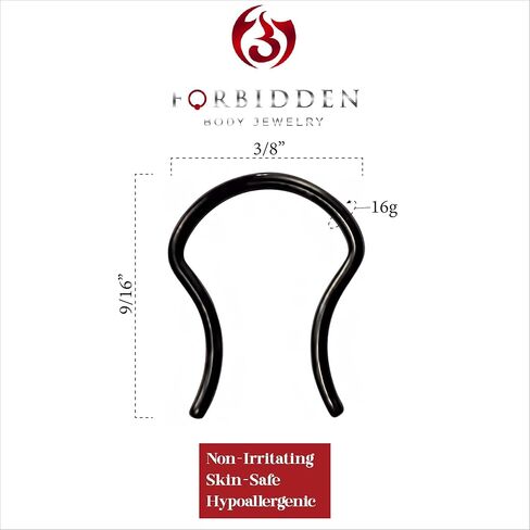 Forbidden Body Jewelry 16g Surgical Steel IP Plated Black U-Shaped Flared Ends Septum Ring Retainer in Saudi Arabia