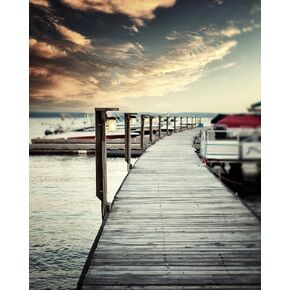 Nautical Beach Wall Decor 8x10" Unframed Boat Dock on a Sunset Lake Print - Blue, Grey Lodge Artwork Picture for Office, Bathroom, Bedroom
