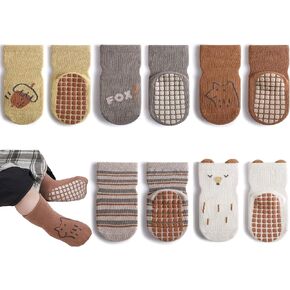 Exegawe Toddler Non Slip Socks, Cute Baby Socks with Grips Crew Socks 5 Pairs