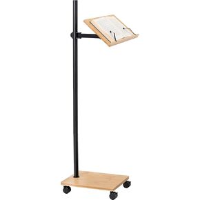 VIVO 16 inch Mobile Bamboo Book Stand for Hands Free Reading, Rolling Lectern for Novels, Cookbooks, Laptops, Tablets, Mobile Phones, and More, Bamboo Surfaces, Black Pole, CART-BK01B