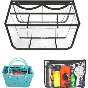 Clear Beach Bag Organizer Compatible with Bogg Bag X Large Size, PVC Insert Divider Liner for XL Bogg Bag Accessories (Clear-Black)