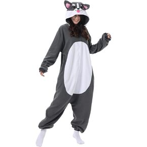 Adult Onesie Husky Costume Dog Unisex Cosplay Plush Animal Puppy Pajamas Halloween Jumpsuit Sleepwear for Women Men