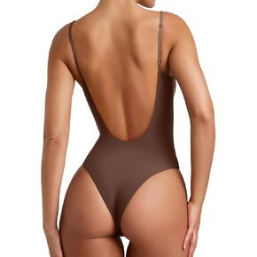 REORIA Women’s Sexy Trendy Open Back V Neck Spaghetti Strap Backless Trendy Cami Bodysuit Tops