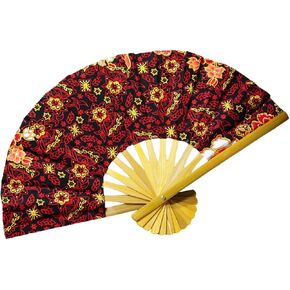 Generic Folding Fans Handcraft Thai art Hand Fans for Women & Festival Accessories - With a Fabric Sleeve for Protection for Gifts (Red Black Flowers), standard