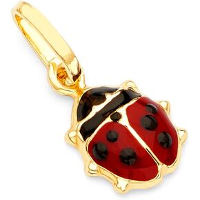 14k REAL Yellow Gold Lady Bug Enamel Charm Pendant