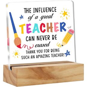 Teacher Appreciation Gifts Thank You Teachers Desk Decor Best Teacher Acrylic Desk Plaque Sign with Wood Stand Home Office Desk Sign Keepsake
