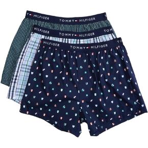 Tommy Hilfiger Men's Cotton Classics 3-Pack Slim Fit Woven Boxer, Medium Red, X-Large