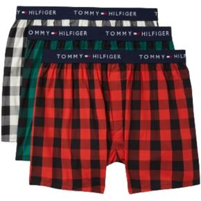 Tommy Hilfiger Men's Cotton Classics 3-Pack Slim Fit Woven Boxer, Medium Red, X-Large