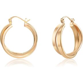 Chunky Gold Hoop Earrings For Women - 14k Gold Plated Geometric Double Hoop Statement Earrings, Hypoallergenic Earrings For Women, Gold Jewelry For Birthday Wedding Anniversary