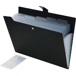 Expanding File Folder 7 Pocket Letter Size Accordion File Organizer with Labels Portable Document Paper Bill Receipt Organizer for School Office Supplies, A4 Size, Black