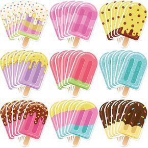 Dianelhall 45 Pcs Ice Pop Party Decoration Summer Ice Cream Cutouts Ice Pop Birthday Paper Cut Colorful Ice Pop Decoration Cutouts for Teacher Student Ice Pop Party Summer Classroom Decor (Ice Pop)