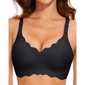 Wireless Bras for Women No Underwire Bralettes Push Up Bra with Support Seamless Everyday Bra Full Coverage Soft Scalloped