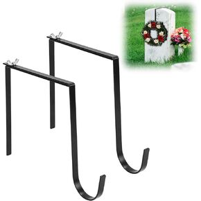 2pcs Headstone Wreath Hanger, Stainless Steel Cemetery Wreath Holder Tombstone Wreath Stand Adjustable Fit for 6-11 Inch Tombstones, Perfect for Easter Memorial Day