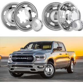 Set of 4 17inch Stainless Steel Dually Wheel Simulators, Nice Looking Bolt On Wheel Cover with Removable Centre Cap,8 Lug Hubcaps Fit for 2003-2019 Dodge Ram 3500 with Installation Tool