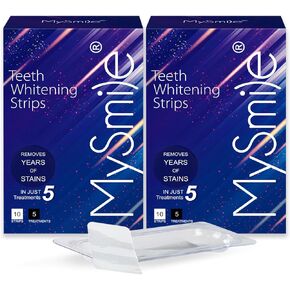 MySmile Advanced Teeth Whitening Strips - Non-Sensitive Formulated 5X Plus Whitening Results, Safe for Enamel - 10 Whitening Strips Dental Stain Remover for Whiter Smile - Removes Years of Stains