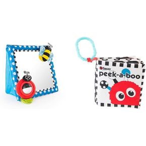 Sassy Tummy Time 10 Inch Mirror and Peek-a-Boo Activity Book Newborn Baby Bundle