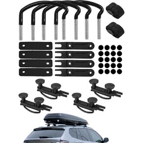 4Pack Roof Box U-Bolt Clamps with 8 Lock Nuts, Glazeal Universal Roof Box U-Bolt Clamps Car Van Mounting Fitting Kit with 8 Lock Nuts 2 Straps for Cargo Carrier Rack