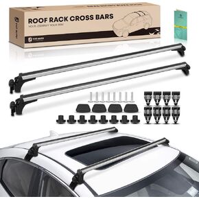 YHTAUTO 165LBS 52" Universal Roof Rack Cross Bars with 3 Pairs of Mounting Clamps Fit Vehicle W/Naked Roof, Adjustable T6063 Aluminum Window Frame CrossBars Anti-Rust for roof Width Less Than 51.2"