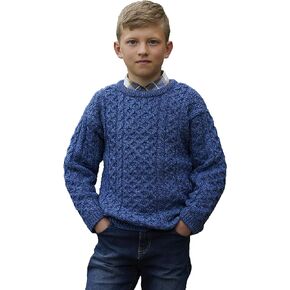 Aran Crafts Kid's Irish Cable Knitted Crew Neck Sweater (100% Merino Wool)