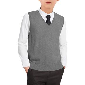 Boys Sweater Vest Kids Solid School Uniform Sleeveless Knit Sweaters Tops 5-14 Years