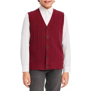 Haloumoning Boys Sweater Vest Cable Knit Button Down V Neck Sleeveless Cardigan Kids School Uniform Winter Tops