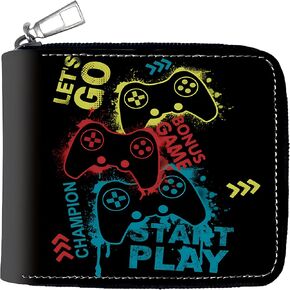 Boys Wallet Zipper Gaming Card Holders Zip Coin Pocket Bifold wallets for Gamer Kids Boy Teens with Gamepad Prints (Green Gamepad)