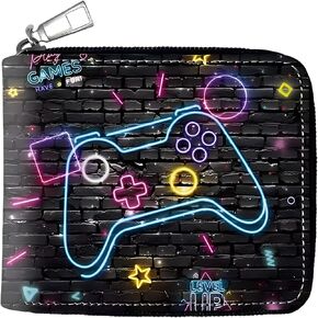 Boys Wallet Zipper Gaming Card Holders Zip Coin Pocket Bifold wallets for Gamer Kids Boy Teens with Gamepad Prints (Green Gamepad) in Saudi Arabia