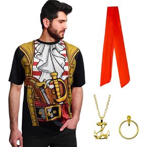 Pirate Shirt Costume Men and Women Accessories, Funny Cruise Pirates T Shirts, Novelty Caribbean Shirt for Halloween