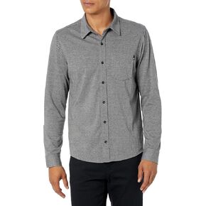 AG Adriano Goldschmied Men's Mason Classic Long Sleeve Button Up Shirt, Heather Charcoal/Blue Note